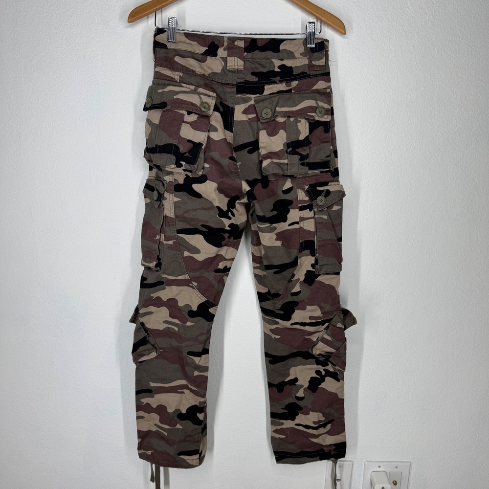 Matchstick Mens Camo Cargo Pants Brown Tan Multi Pocket Utility Trousers Size 28 - Picture 7 of 8
